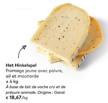 Promotions Het hinkelspel fromage jeune avec poivre, ail et moutarde - Het Hinkelspel - Valide de 07/11/2018 à 04/12/2018 chez Bioplanet