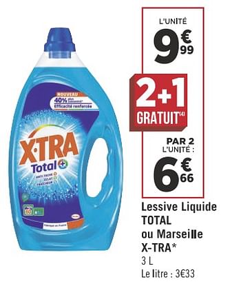 Promotions Lessive liquide total ou marseiue x-tra - X-TRA - Valide de 13/11/2018 à 25/11/2018 chez Géant Casino