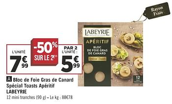 Promotions Bloc de foie gras de canard spécial toasts apéritif labeyrie - Labeyrie - Valide de 13/11/2018 à 25/11/2018 chez Géant Casino