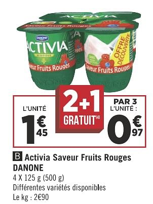 Promotions Activia saveur fruits rouges danone - Danone - Valide de 13/11/2018 à 25/11/2018 chez Géant Casino