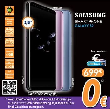 Promotions Samsung smartphone galaxy s9 - Samsung - Valide de 19/11/2018 à 26/11/2018 chez Krefel