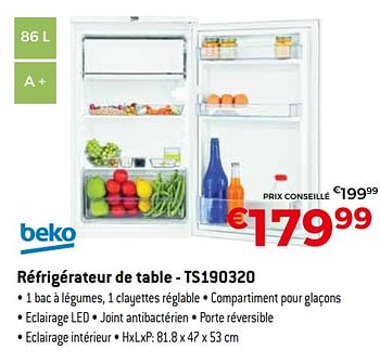 Promoties Beko réfrigérateur de table - ts190320 - Beko - Geldig van 16/11/2018 tot 07/12/2018 bij Exellent