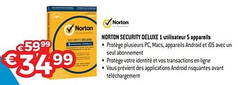 Promotions Norton security deluxe 1 utilisateur 5 appareils - Norton - Valide de 16/11/2018 à 07/12/2018 chez Exellent