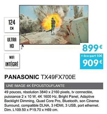 Promotions Panasonic tx49fx700e - Panasonic - Valide de 01/11/2018 à 31/03/2019 chez Copra