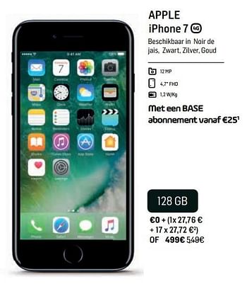 Promoties Apple iphone 7 128 gb - Apple - Geldig van 14/11/2018 tot 04/12/2018 bij Base