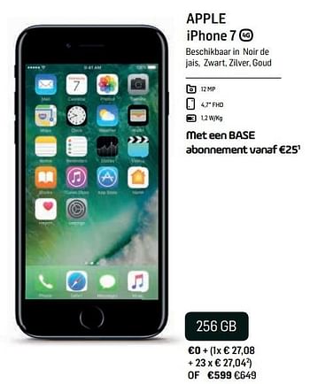 Promoties Apple iphone 7 256 gb - Apple - Geldig van 14/11/2018 tot 04/12/2018 bij Base