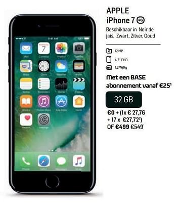 Promoties Apple iphone 7 32 gb - Apple - Geldig van 14/11/2018 tot 04/12/2018 bij Base