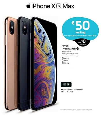 Promoties Apple iphone xs max 256 gb - Apple - Geldig van 14/11/2018 tot 04/12/2018 bij Base