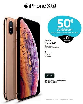 Promotions Apple iphone xs 256 gb - Apple - Valide de 14/11/2018 à 04/12/2018 chez Base