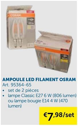 Promotions Ampoule led filament osram - Osram - Valide de 20/11/2018 à 26/12/2018 chez Zelfbouwmarkt