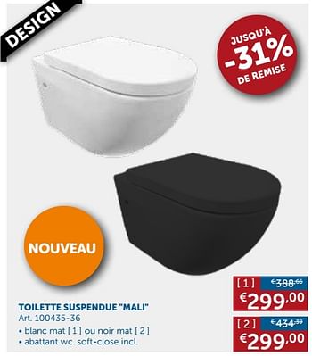 Promotions Toilette suspendue mali - Produit maison - Zelfbouwmarkt - Valide de 20/11/2018 à 26/12/2018 chez Zelfbouwmarkt
