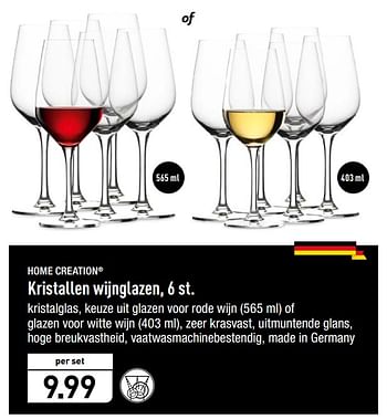 Promoties Kristallen wijnglazen - HOME CREATION - Geldig van 19/11/2018 tot 24/11/2018 bij Aldi