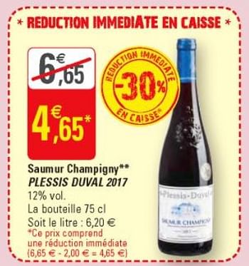 Promotions Saumur champigny plessis duval 2017 - Vins rouges - Valide de 14/11/2018 à 25/11/2018 chez G20