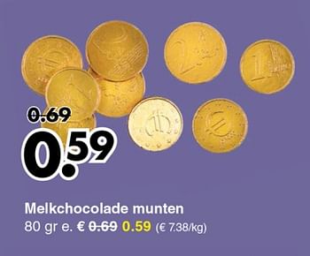 Promoties Melkchocolade munten - Huismerk - Wibra - Geldig van 19/11/2018 tot 01/12/2018 bij Wibra