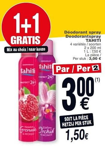 Promoties Déodorant spray deodorantspray tahiti - Palmolive Tahiti - Geldig van 20/11/2018 tot 26/11/2018 bij Cora
