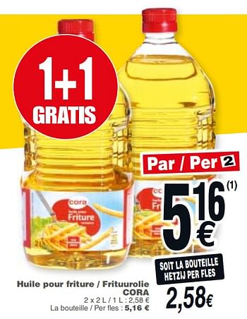 Promoties Huile pour friture - frituurolie cora - Huismerk - Cora - Geldig van 20/11/2018 tot 26/11/2018 bij Cora