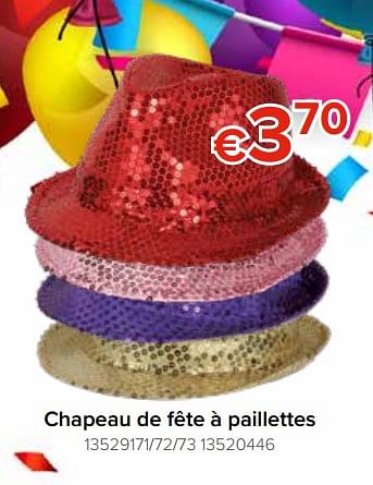 Promotions Chapeau de fête à paillettes - Produit Maison - Euroshop - Valide de 22/11/2018 à 31/12/2018 chez Euro Shop
