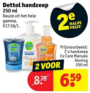 Promoties Handzeep ex care manuka honing - Dettol - Geldig van 20/11/2018 tot 25/11/2018 bij Kruidvat