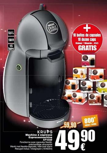 Promoties Krups machine à espresso espressomachine kp100b - Krups - Geldig van 20/11/2018 tot 03/12/2018 bij Cora