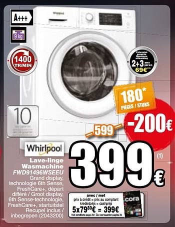 Promoties Whirlpool lave-linge wasmachine fwd91496wseeu - Whirlpool - Geldig van 20/11/2018 tot 03/12/2018 bij Cora
