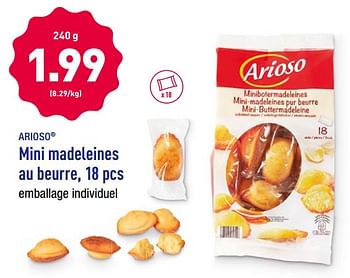 Promotions Mini madeleines au beurre - Arioso - Valide de 19/11/2018 à 24/11/2018 chez Aldi