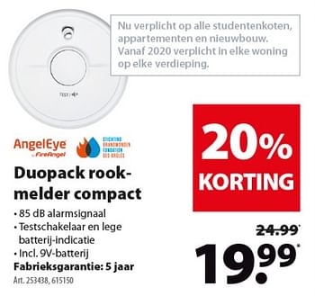 Promoties Duopack rookmelder compact - AngelEye - Geldig van 21/11/2018 tot 03/12/2018 bij Gamma