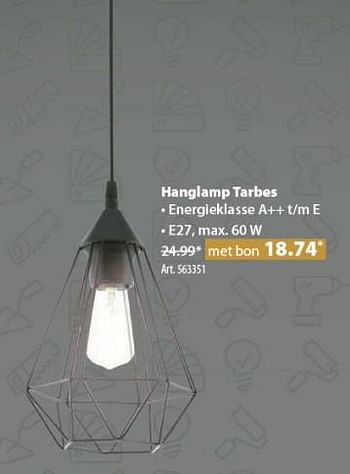 Promoties Hanglamp tarbes - Eglo - Geldig van 21/11/2018 tot 03/12/2018 bij Gamma