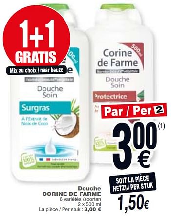 Promoties Douche corine de farme - Corine de farme - Geldig van 20/11/2018 tot 26/11/2018 bij Cora