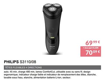 Promotions Philips rasoir masculin s3110-08 - Philips - Valide de 01/11/2018 à 31/03/2019 chez Copra
