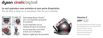 Promotions Dyson aspirateur cinetic big ball absolute 2 - Dyson - Valide de 01/11/2018 à 31/03/2019 chez Copra