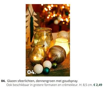 Promoties Glazen sfeerlichten, dennengroen met goudspray - Huismerk - Ava - Geldig van 20/11/2018 tot 31/12/2018 bij Ava