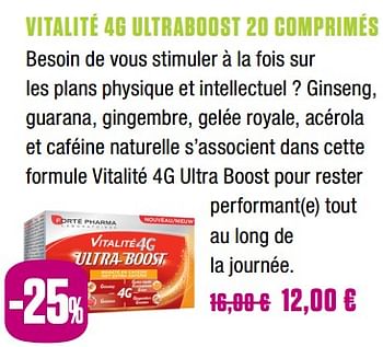 Promotions Vitalité 4g ultraboost 20 comprimés - Forte pharma - Valide de 25/11/2018 à 31/01/2019 chez Medi-Market