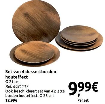 Promoties Set van 4 dessertborden houteffect - Huismerk - Carrefour  - Geldig van 24/11/2018 tot 31/12/2018 bij Carrefour