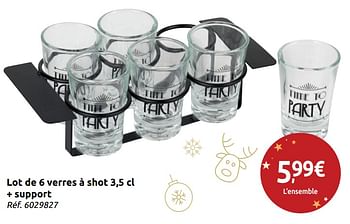 Promotions Lot de 6 verres à shot 3,5 cl + support - Produit maison - Carrefour  - Valide de 24/11/2018 à 31/12/2018 chez Carrefour