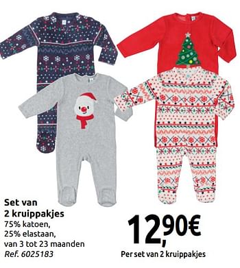 Promoties Set van 2 kruippakjes - Huismerk - Carrefour  - Geldig van 24/11/2018 tot 31/12/2018 bij Carrefour