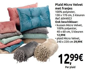 Promoties Plaid micro velvet met franjes - Huismerk - Carrefour  - Geldig van 24/11/2018 tot 31/12/2018 bij Carrefour