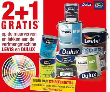 Promoties 2+1 gratis op de muurverven en lakken aan de verfmengmachine levis en dulux - Dulux - Geldig van 28/11/2018 tot 24/12/2018 bij Brico