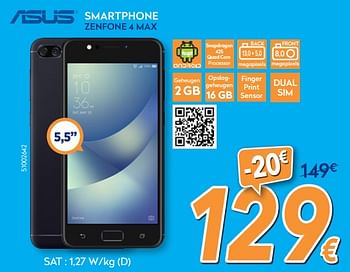 Promoties Asus smartphone zenfone 4 max - Asus - Geldig van 28/11/2018 tot 28/12/2018 bij Krefel