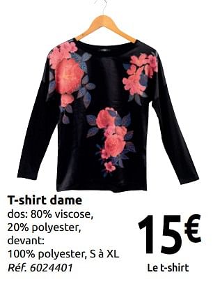 Promotions T-shirt dame - Produit maison - Carrefour  - Valide de 24/11/2018 à 31/12/2018 chez Carrefour