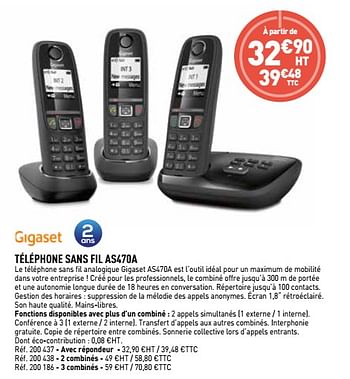 Promotions Gigaset téléphone sans fil as470a - Gigaset - Valide de 14/11/2018 à 31/12/2018 chez Hyper Buro