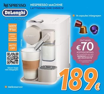 Promoties Delonghi nespresso machine lattissima one en500.w - Delonghi - Geldig van 03/12/2018 tot 31/12/2018 bij Krefel