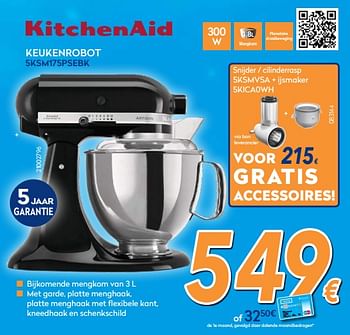 Promoties Kitchenaid keukenrobot 5ksm175psebk - Kitchenaid - Geldig van 03/12/2018 tot 31/12/2018 bij Krefel