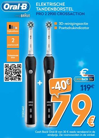 Promoties Oral-b elektrische tandenborstel pro 2 2900 crossaction - Oral-B - Geldig van 03/12/2018 tot 31/12/2018 bij Krefel