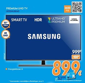 Promoties Samsung premium uhd tv ue55nu8040 - Samsung - Geldig van 03/12/2018 tot 31/12/2018 bij Krefel