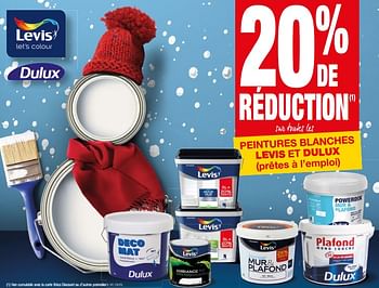 Promotions 20% de réduction sur toutes les peintures blanches levis et dulux - Produit maison - Brico - Valide de 28/11/2018 à 24/12/2018 chez Brico