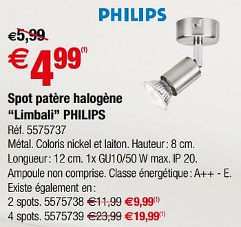 Promotions Spot patère halogène limbali philips - Philips - Valide de 28/11/2018 à 24/12/2018 chez Brico