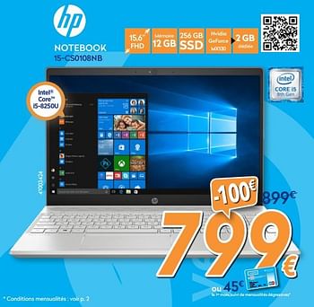 Promotions Hp notebook 15-cs0108nb - HP - Valide de 28/11/2018 à 28/12/2018 chez Krefel