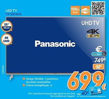 Promotions Panasonic led tv tx-55fx613 - Panasonic - Valide de 28/11/2018 à 28/12/2018 chez Krefel