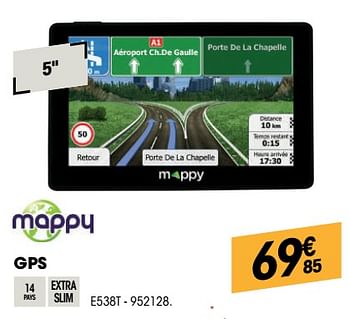 Promoties Mappy gps extra slim e538t - Mappy - Geldig van 28/11/2018 tot 11/12/2018 bij Electro Depot