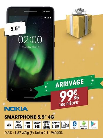 Promoties Nokia smartphone 5,5 4g nokia 2.1 - Nokia - Geldig van 28/11/2018 tot 11/12/2018 bij Electro Depot